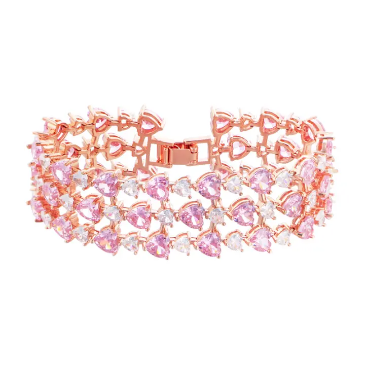 CWWZircons-Pulseras de compromiso de circonita cúbica para mujer, joyería de lujo, oro rosa brillante, forma de corazón, tortuga rosa, CB333 - 1