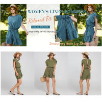 Nuevo mono de verano de algodón y lino, mono suelto de cintura casual de manga corta para mujeres - details 5