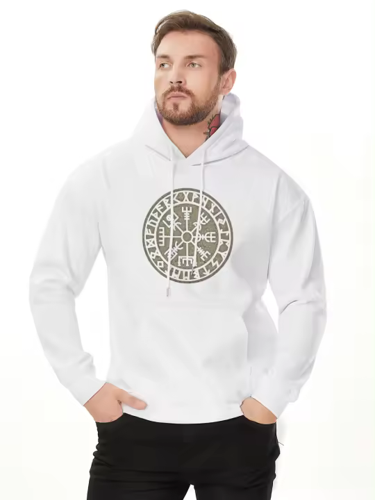 Sudadera con capucha de algodón grueso para hombre, ropa gruesa de marca, jerseys con estampado de Vikings, aegishjalur, timón de Awe, Invierno - 1