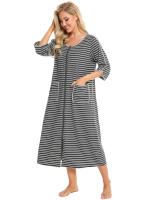 Bata larga con cremallera para mujer, ropa de dormir de longitud completa con bolsillos, camisón de manga 3/4, bata de baño - details 30