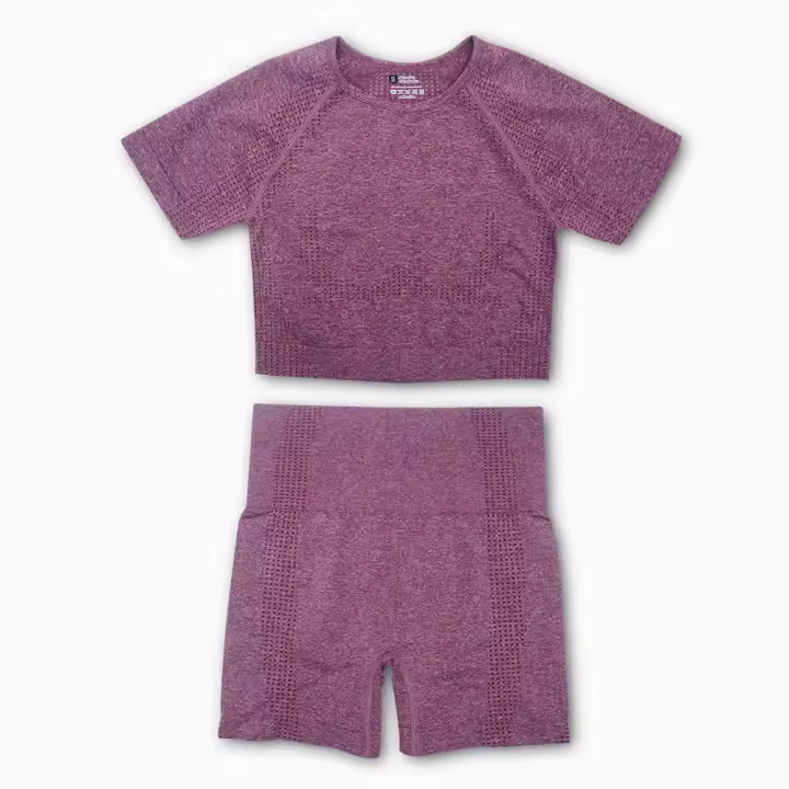 Conjunto Deportivo de Yoga Sin Costuras para Mujer 2pcs Traje de Gimnasio Top Corto de Cintura Alta Ropa de Entrenamiento - 1