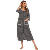 Bata larga con cremallera para mujer, ropa de dormir de longitud completa con bolsillos, camisón de manga 3/4, bata de baño - details 4