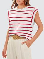 Camiseta a rayas de manga raglán para mujer, Tops de verano a rayas rojas Macron S - details 8