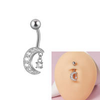 Anillos de ombligo quirúrgicos de cristal con borla de corazón y Luna, joyería corporal, anillo de ombligo de mariposa, acero 316L, 1 unidad - details 9