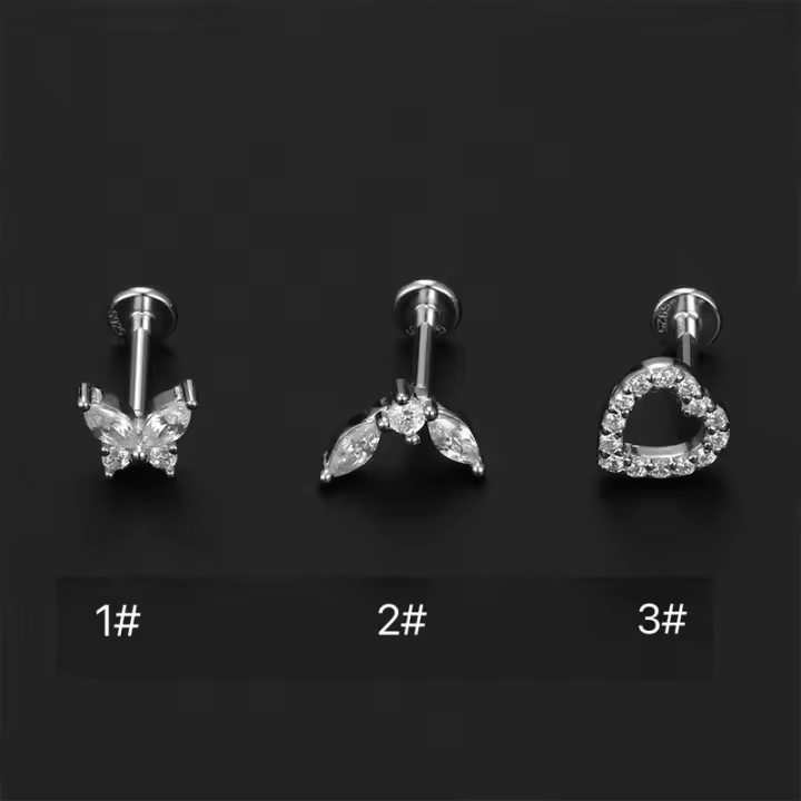 Pendientes de plata de ley 925 con forma de corazón para mujer, joyería fina de circonita blanca, Piercing de mariposa, para fiesta de boda, 1 par - 1