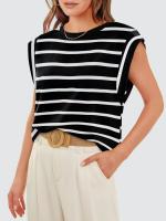 Camiseta a rayas de manga raglán para mujer, Tops de verano a rayas rojas Macron S - details 13