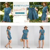 Nuevo mono de verano de algodón y lino, mono suelto de cintura casual de manga corta para mujeres - details 0