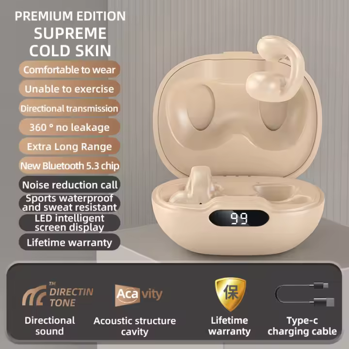 auriculares inalámbricos con Clip para la oreja, cascos de conducción de aire con Bluetooth 5,3, Auriculares deportivos con micrófono para juegos y música - 1