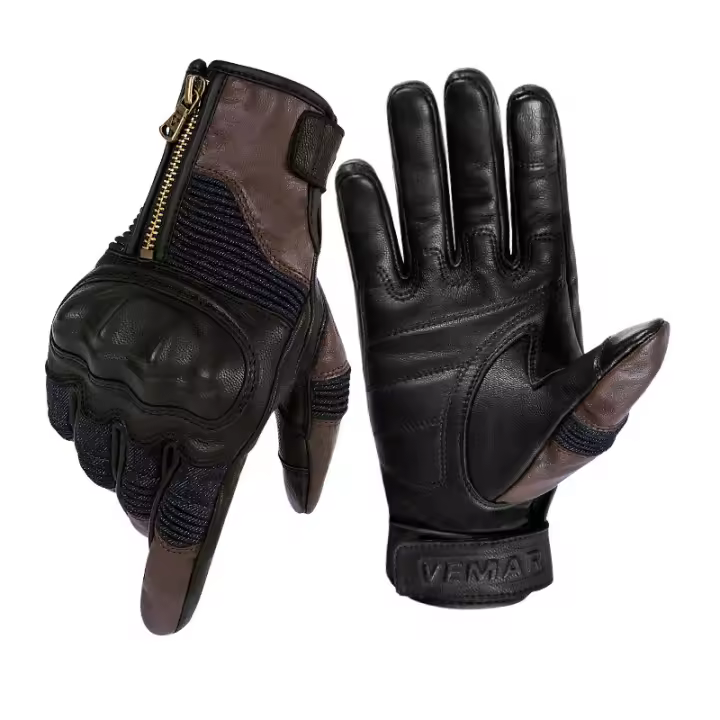 Guantes de motocicleta de cuero genuino para hombres, protección de puño, ajuste a prueba de viento, transpirable - 1