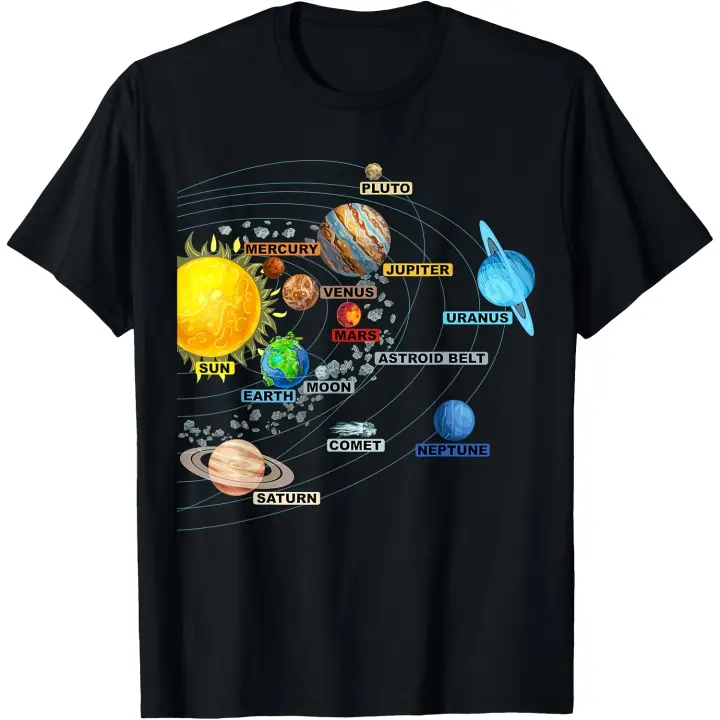 Camiseta para hombre con diseño de planetas del sistema solar, astronomía, ciencia espacial, para niñas y niños - 1