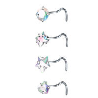 Juego de pendientes de acero quirúrgico para piercing de nariz, conjunto de anillos cuadrados para piercing en forma de l, Estrella real, 4 piezas - details 8