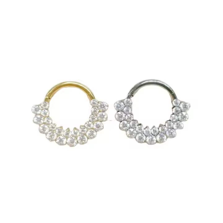 Aro de titanio ASTM F136 para la nariz, Piercing para el tabique, oreja, labio, Tragus, hélice, cartílago, cuerpo, doble fila, 5A, CZ, 1 unidad - 1
