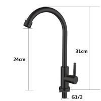 Grifo de cocina de acero inoxidable 304, grifería giratoria de un solo frío, estilo europeo, color negro mate - details 5