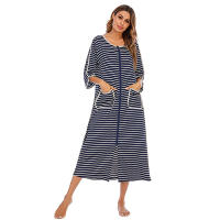 Bata larga con cremallera para mujer, ropa de dormir de longitud completa con bolsillos, camisón de manga 3/4, bata de baño - details 25
