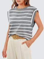 Camiseta a rayas de manga raglán para mujer, Tops de verano a rayas rojas Macron S - details 4