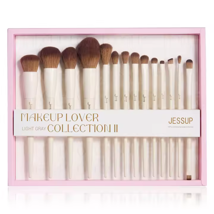 Jessup - Juego de 14 brochas de maquillaje para base, polvos, contorno, rubor, sombra de ojos, delineador, con caja de regalo, T329-G - 1