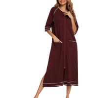 Bata larga de media manga con cremallera para mujer, ropa de dormir de longitud completa, Camisón con bolsillos, bata de baño - details 12