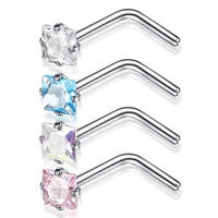 Juego de pendientes de acero quirúrgico para piercing de nariz, conjunto de anillos cuadrados para piercing en forma de l, Estrella real, 4 piezas - details 23