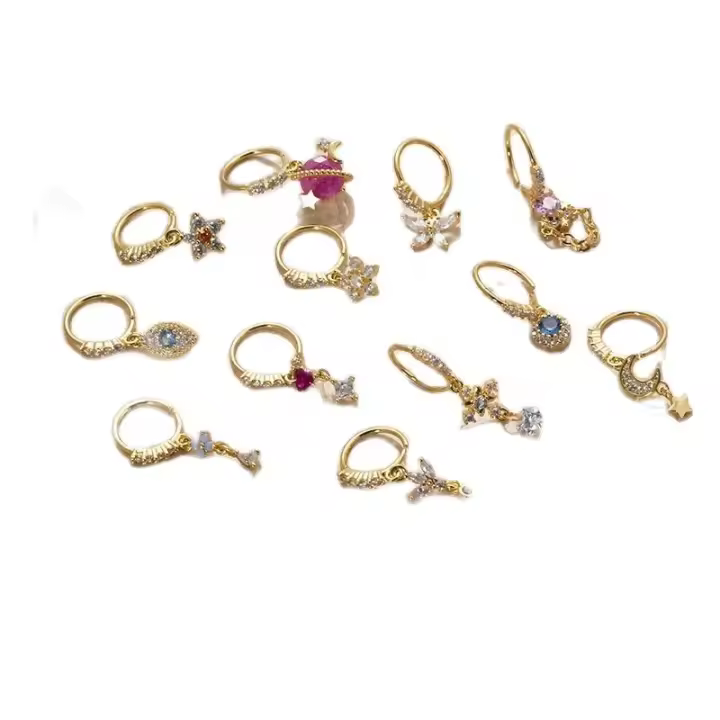 Pendientes de estilo coreano para mujer, aros con colgante inferior, Luna, ojo, hueso de la oreja, Piercing clásico, joyería corporal, 2 unidades - 1