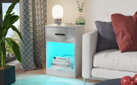 Rcynview Mesita de Noche LED Madera Resistente a Arañazos con 2 Puertos USB y 2 Enchufes - details 0