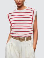 Camiseta a rayas de manga raglán para mujer, Tops de verano a rayas rojas Macron S - details 7