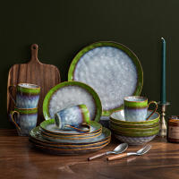 Vajilla de Cena Vancasso Starry 16/32/48 Piezas con Degradado Azul-Verde para Mesa de Cena Plato de Postre Tazas para 4/8/12 Cerámica Adecuada para Todas las Estaciones - details 1