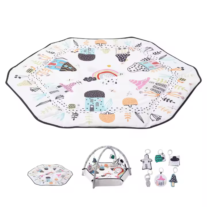 SucceBuy Alfombra de gimnasio para bebés - Tiempo boca abajo. 6 juguetes desmontables, tapete de 41.7"x41.7" para recién nacidos, mejora las habilidades sensoriales y motoras - 1