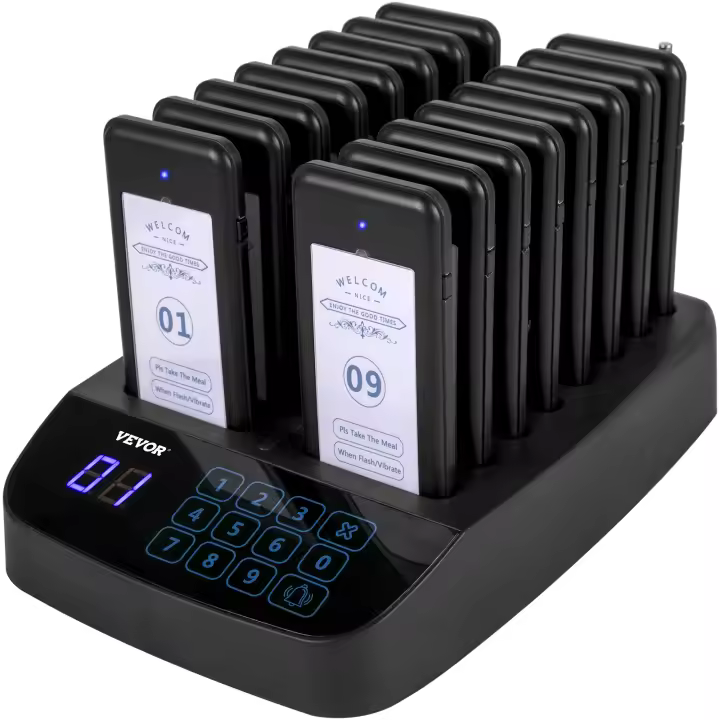 SucceBuy-buscapersonas para restaurante, 16 posavasos, sistema de localización Max 98, buscapersonas para guardería, sistema inalámbrico de llamadas en cola, pantalla táctil - 1