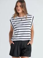 Camiseta a rayas de manga raglán para mujer, Tops de verano a rayas rojas Macron S - details 17