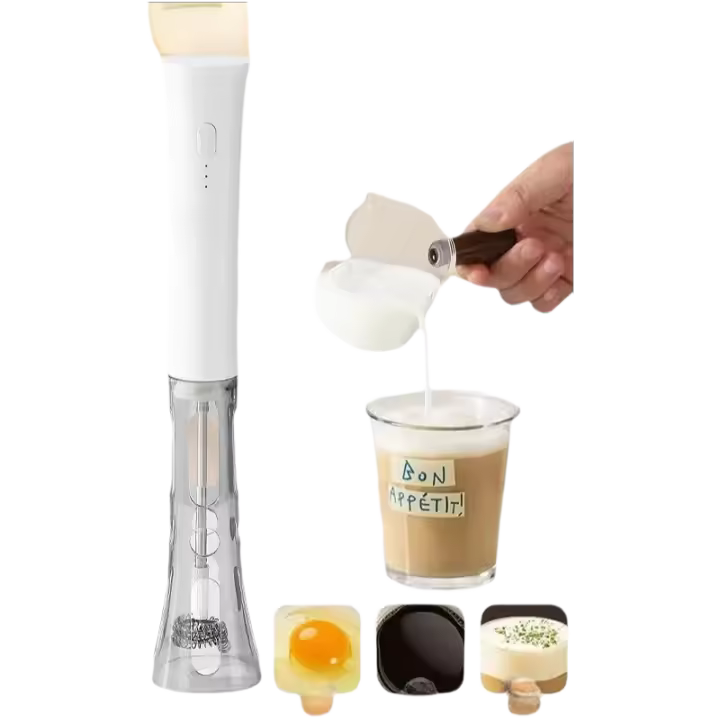 Espumador de Leche Eléctrico Inalámbrico y Batidora de Mano, Batidor 2 en 1 Manos Libres, Recargable de 3 Velocidades para Repostería/Preparación de Café - 1