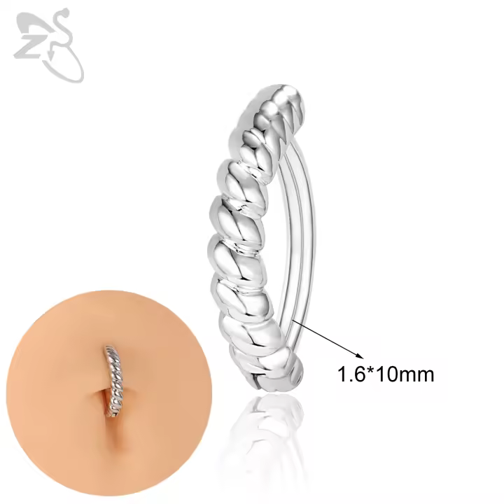 ZS-Piercings de ombligo con forma de flor para mujer, Piercings de ombligo curvo inverso, joyería corporal, 14G, 10MM, 1 pieza - 1