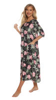Bata larga de media manga con cremallera para mujer, ropa de dormir de longitud completa, Camisón con bolsillos, bata de baño - details 42