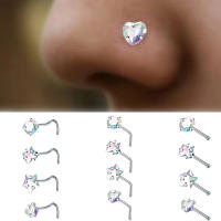 Juego de pendientes de acero quirúrgico para piercing de nariz, conjunto de anillos cuadrados para piercing en forma de l, Estrella real, 4 piezas - details 1