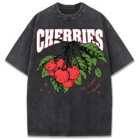 Camiseta lavada con diseño de cerezas Lore Joy Peach For Bearance para mujer, Camiseta de algodón de verano, camisetas informales Y2K, Top deportivo holgado - details 7