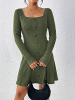 Vestido de estilo simple y elegante para mujeres falda corta con textura de cuello cuadrado - details 5