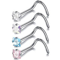 Juego de pendientes de acero quirúrgico para piercing de nariz, conjunto de anillos cuadrados para piercing en forma de l, Estrella real, 4 piezas - details 25