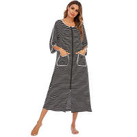 Bata larga con cremallera para mujer, ropa de dormir de longitud completa con bolsillos, camisón de manga 3/4, bata de baño - details 5