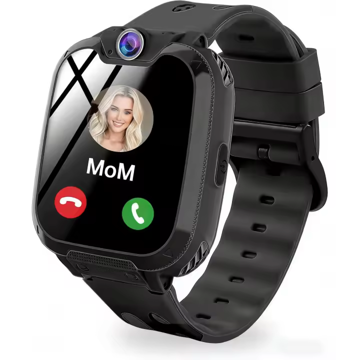 Reloj Inteligente para Niños con Llamadas Bidireccionales, SOS, Calculadora, Alarma, Cámara, Juegos, Reloj Inteligente de Moda para Niños y Niñas de 4 a 12 Años, Regalo (Negro) - 1