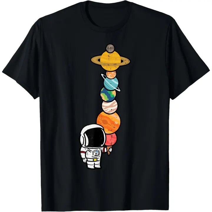 Astronauta helado planetas espacio niños niñas niños mujeres hombres camiseta hombres camiseta - 1
