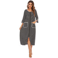 Bata larga con cremallera para mujer, ropa de dormir de longitud completa con bolsillos, camisón de manga 3/4, bata de baño - details 3