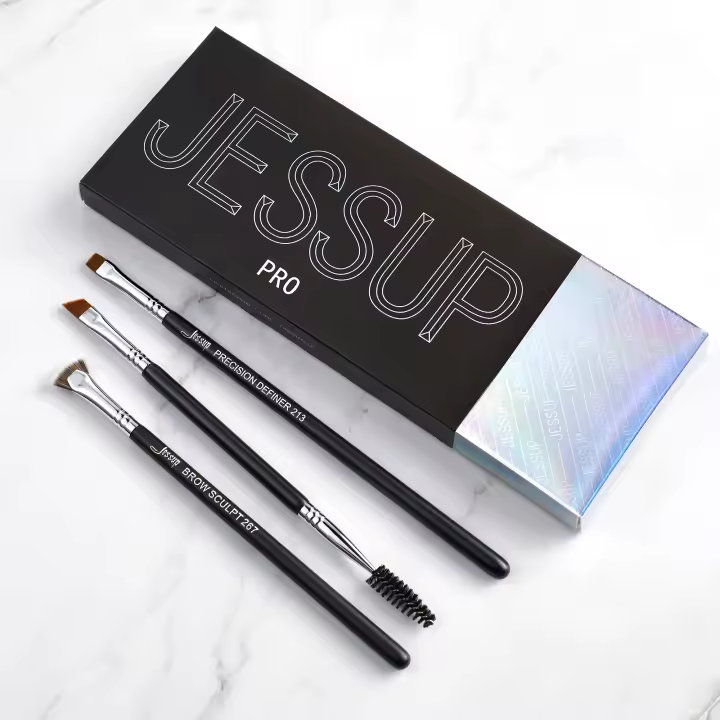 Juego de brochas para cejas Jessup, 3 brochas profesionales sintéticas para cejas, brocha para esculpir cejas, brocha plana y angular, definidora de precisión T326 - 1