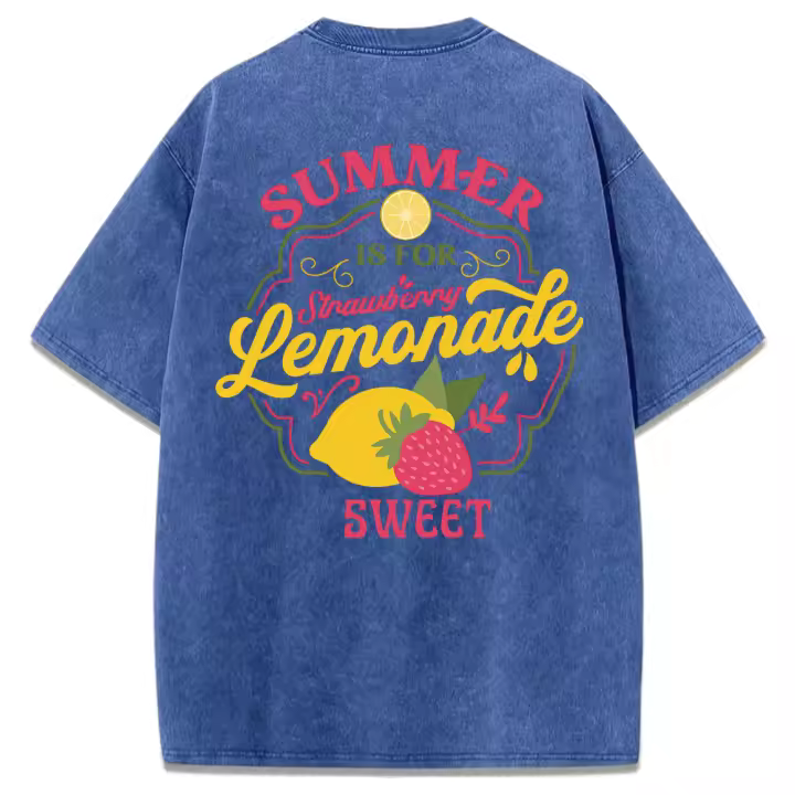 Camiseta de Algodón Veraniego Diseño de Fresa Limón Top Casual Suelto para Mujeres Moda de Verano - 1