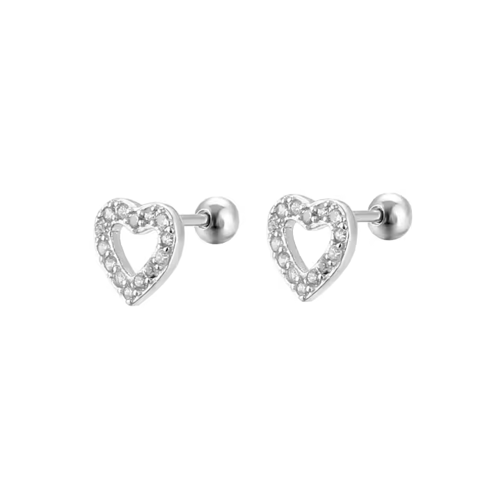 Pendientes de tuerca de corazón de plata de ley 925 para mujer, pendientes de boda simples, regalo de joyería minimalista - 1