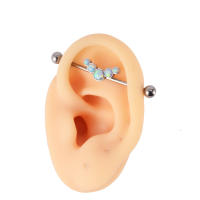 Piercing de titanio g23, 14g, Ópalo, Luna, flor, pendientes de tuerca, doble oreja, puente de oreja, joyería, 1 ud. - details 11