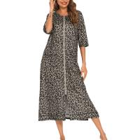 Bata larga de media manga con cremallera para mujer, ropa de dormir de longitud completa, Camisón con bolsillos, bata de baño - details 21