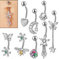 Anillo de acero quirúrgico para el ombligo, Piercing para el ombligo, CZ, cristal, abeja, flor, corazón, joyería para la oreja, 1 unidad - details 0