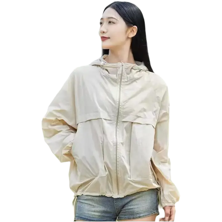 Chaqueta De Verano Corta Para Mujer Color Sólido Deporte Al Aire Libre Ropa Respirable Suelta Protección Solar - 1
