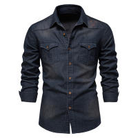 AIOPESON-Camisa vaquera de algodón elástico para hombre, camisa de manga larga de calidad, informal, ajustada, de diseñador - details 2