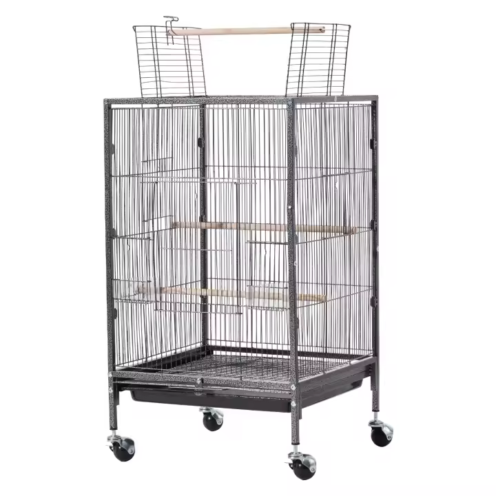 Jaula para Pájaros SucceBuy, 460 x 460 x 770 mm, Diseño de Techo Abierto, Construcción Duradera de Hierro Forjado con Perchas, Bandeja Extraíble, Comederos de Plástico y Ruedas, Apta para Loros, Pinzones Azules, Periquitos, Canarios, Periquitos Australian - 1
