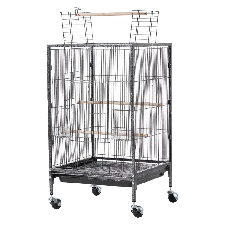 Jaula para Pájaros SucceBuy, 460 x 460 x 770 mm, Diseño de Techo Abierto, Construcción Duradera de Hierro Forjado con Perchas, Bandeja Extraíble, Comederos de Plástico y Ruedas, Apta para Loros, Pinzones Azules, Periquitos, Canarios, Periquitos Australian - 1